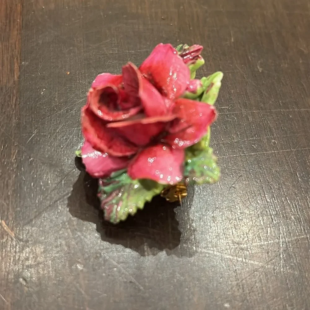 Vintage Staffordshire Elegant Pink Rose Brooch